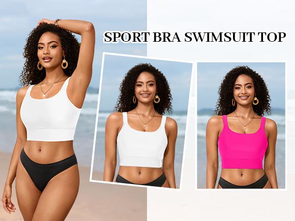 Aqua Eve Women Sports Bra Swim Tops - Crop Bikini Top Supportive Bathing Suit Top Swimwear