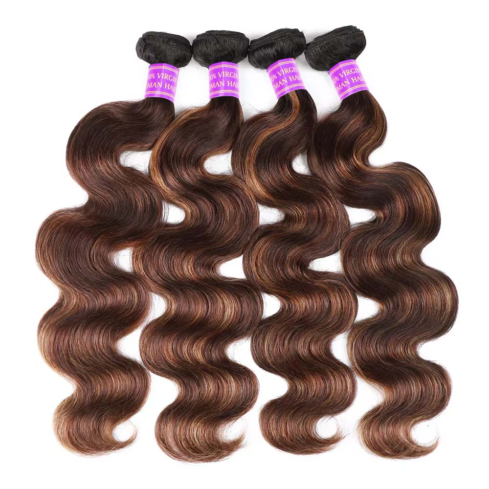 FB 30 Brown Highlight Body Wave Bundles Ombre Colored Human Hair Bundles 1 3 4 Bundles Piano Color Remy Human Hair Weave