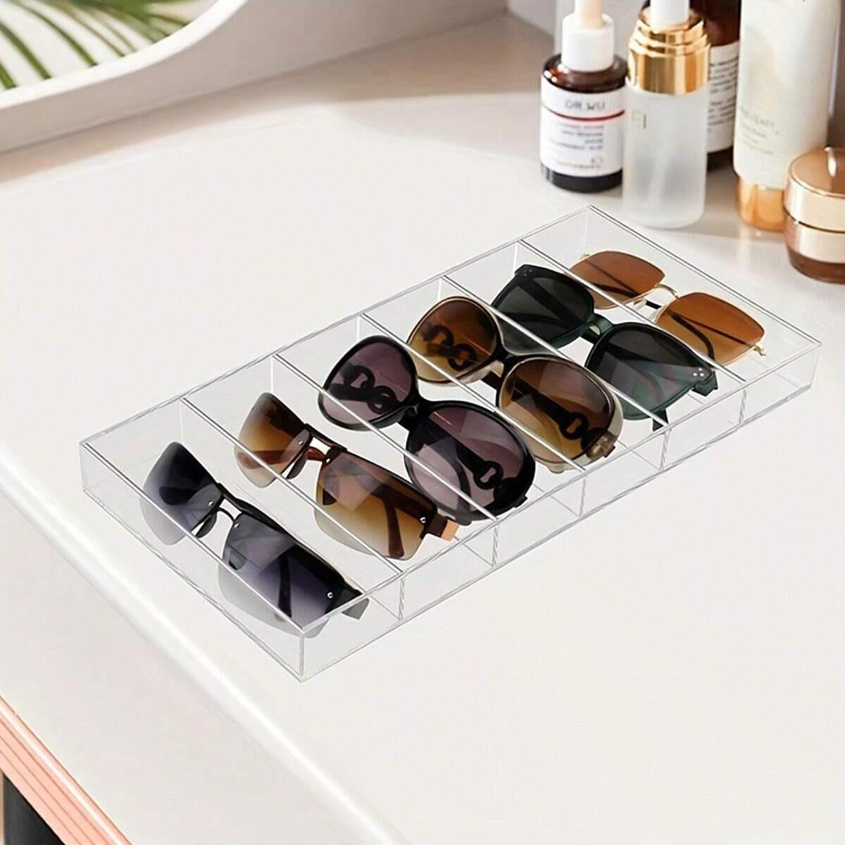 Luxury Eyeglass Display Tray, Perfume Cosmetics Storage Plate, High-Definition Transparent Acrylic Desktop Organizer, 6 Compartment Holder
