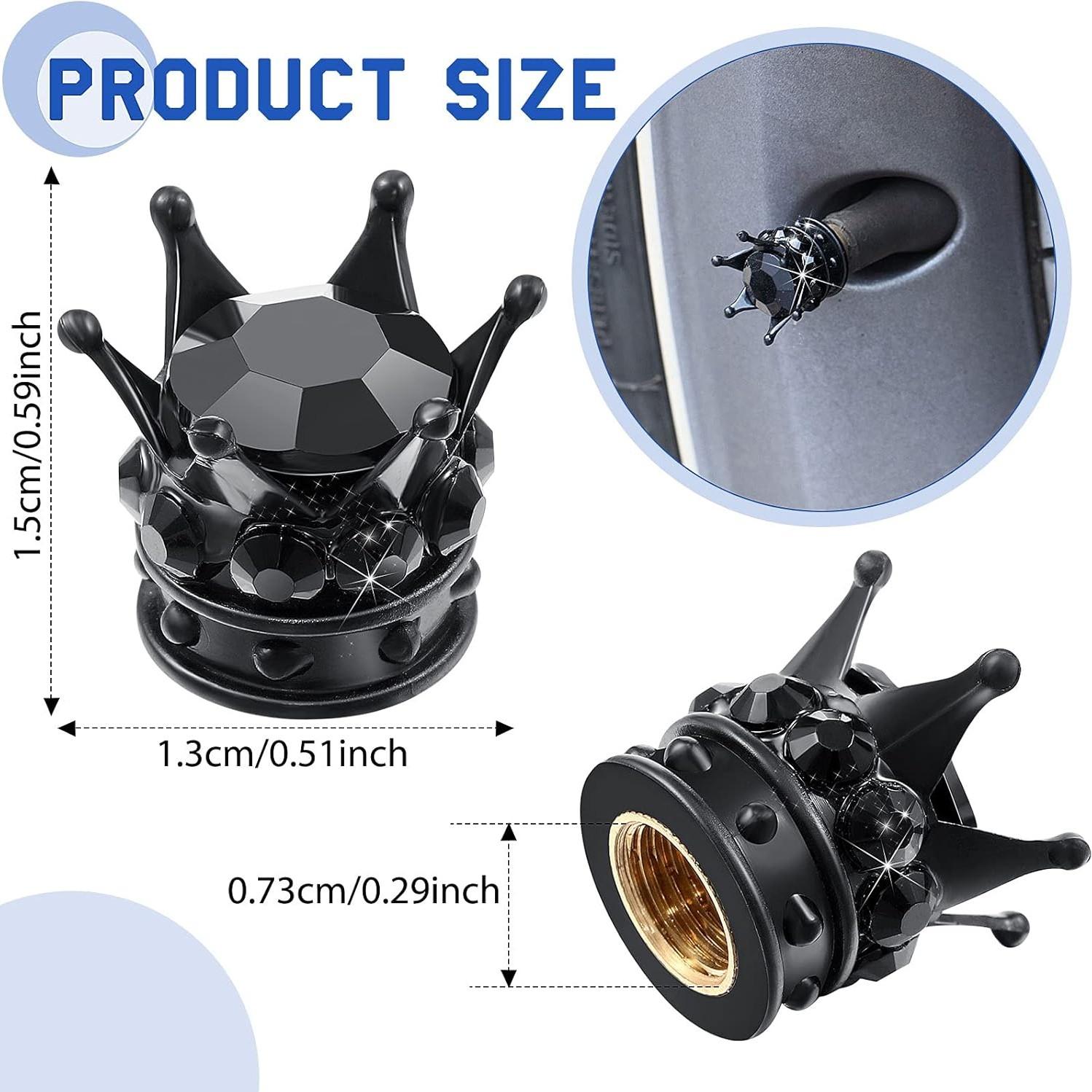 5-Pack Crown Tire Valve Caps, Sparkling Crystal Shape, Universal Chrome, Durable Abs Plastic, Easy Install, Car & Bike Accessories