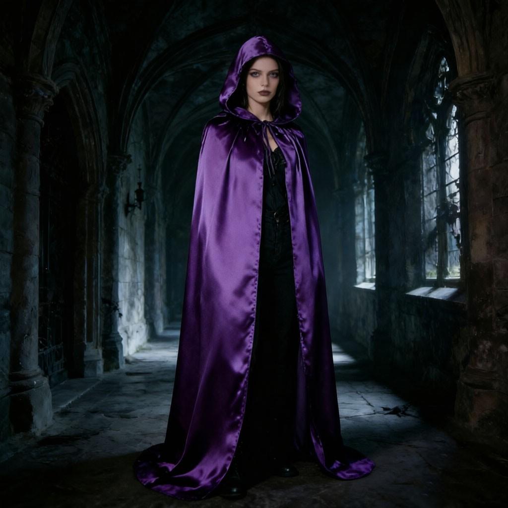 Dark Halloween Hooded Cape, Chiffon Gothic Witch Vampire Adult Horror Cosplay Costume, Perfect for Halloween Party