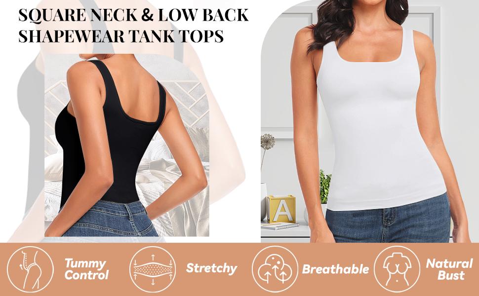 Women's Tummy Control Shapewear Tank Tops - Seamless Square Neck Compression Tops, Slimming Body Shaper, Comfortable Breathable Fabric