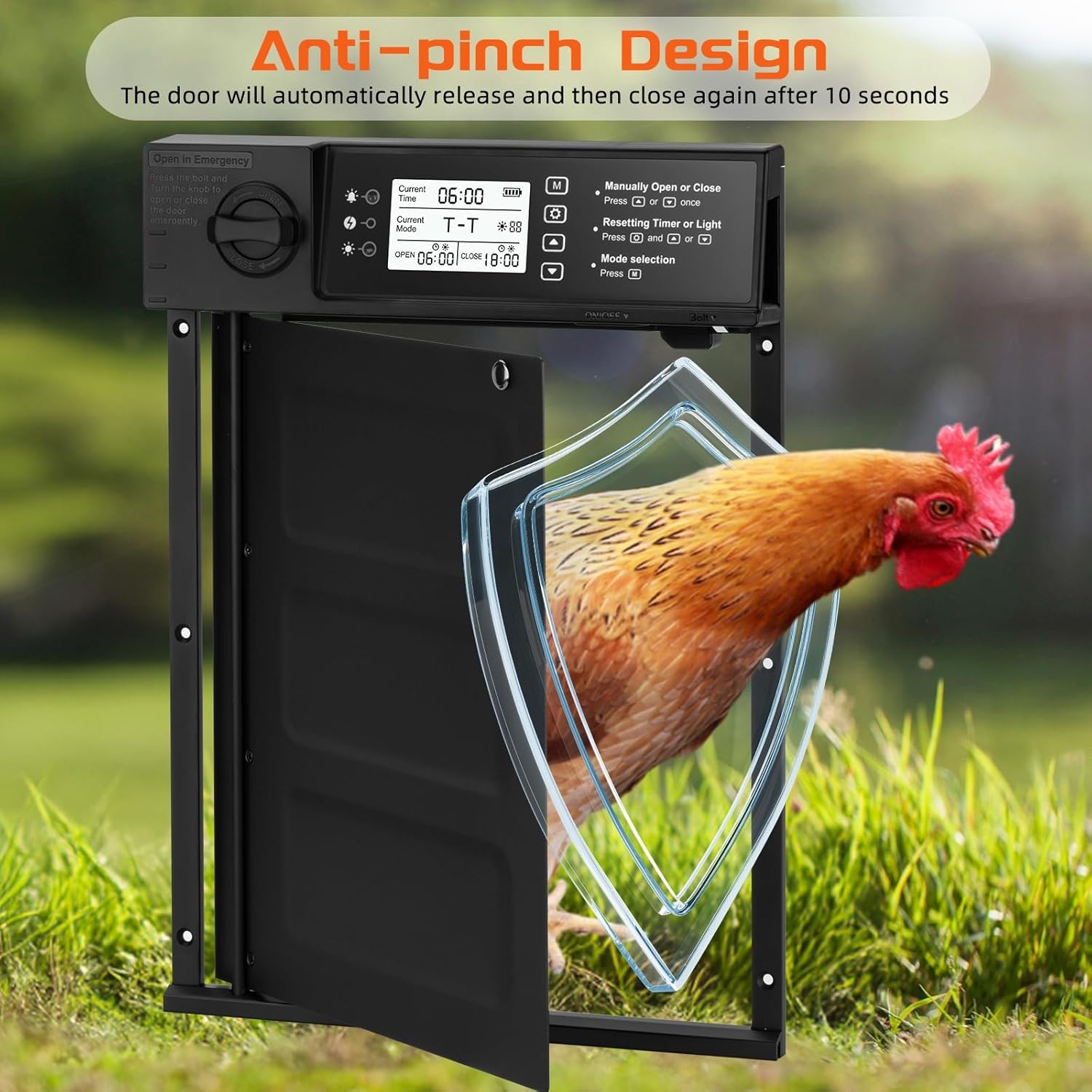 Solar-Powered Automatic Chicken Coop Door, Timer & Light Sensor Pivot Gate, Anti-Collision Auto Chicken Door, Efficient Farm Access Solution