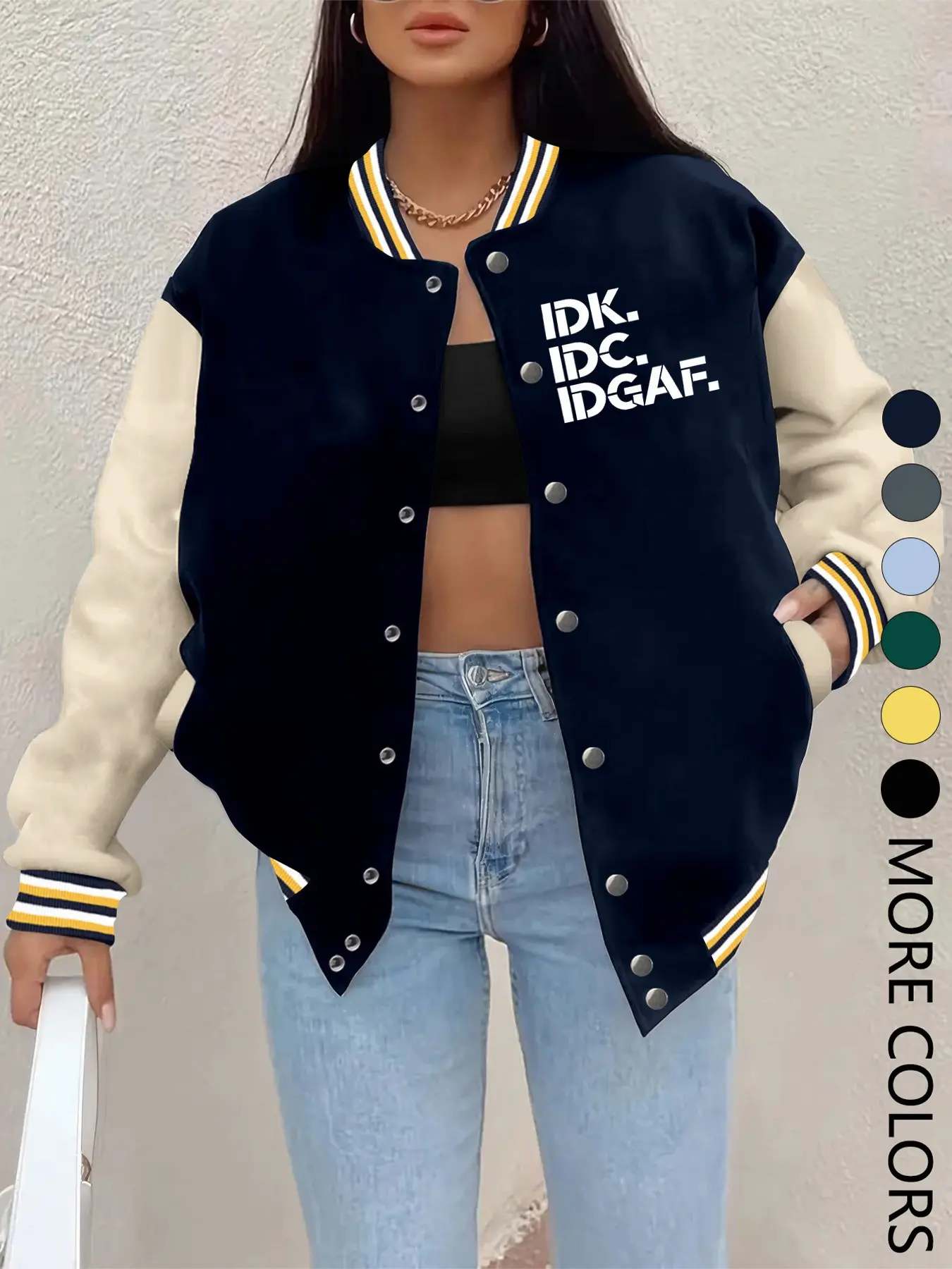New Women's Baseball Jacket for Fall Winter, Creative Letter Print, Casual Sport Coat, Comfortable Versatile Jacket, Hip-Hop Style, Multiple Colors
