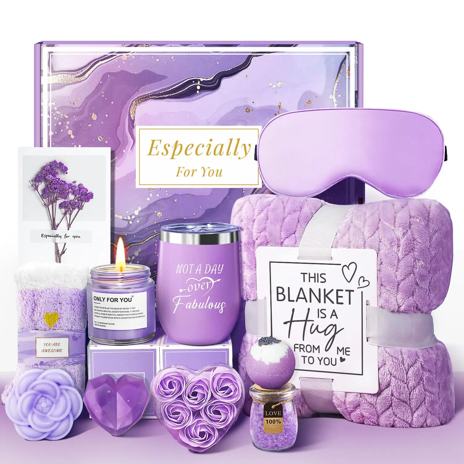 Birthday Gifts Basket for Women, Get Well Gifts,  Care Package with Flannel Blanket, Tumbler - Valentine's, Mother's Day, Christmas Gifts for Women, Mom, Wife, Girlfriend, , Sister