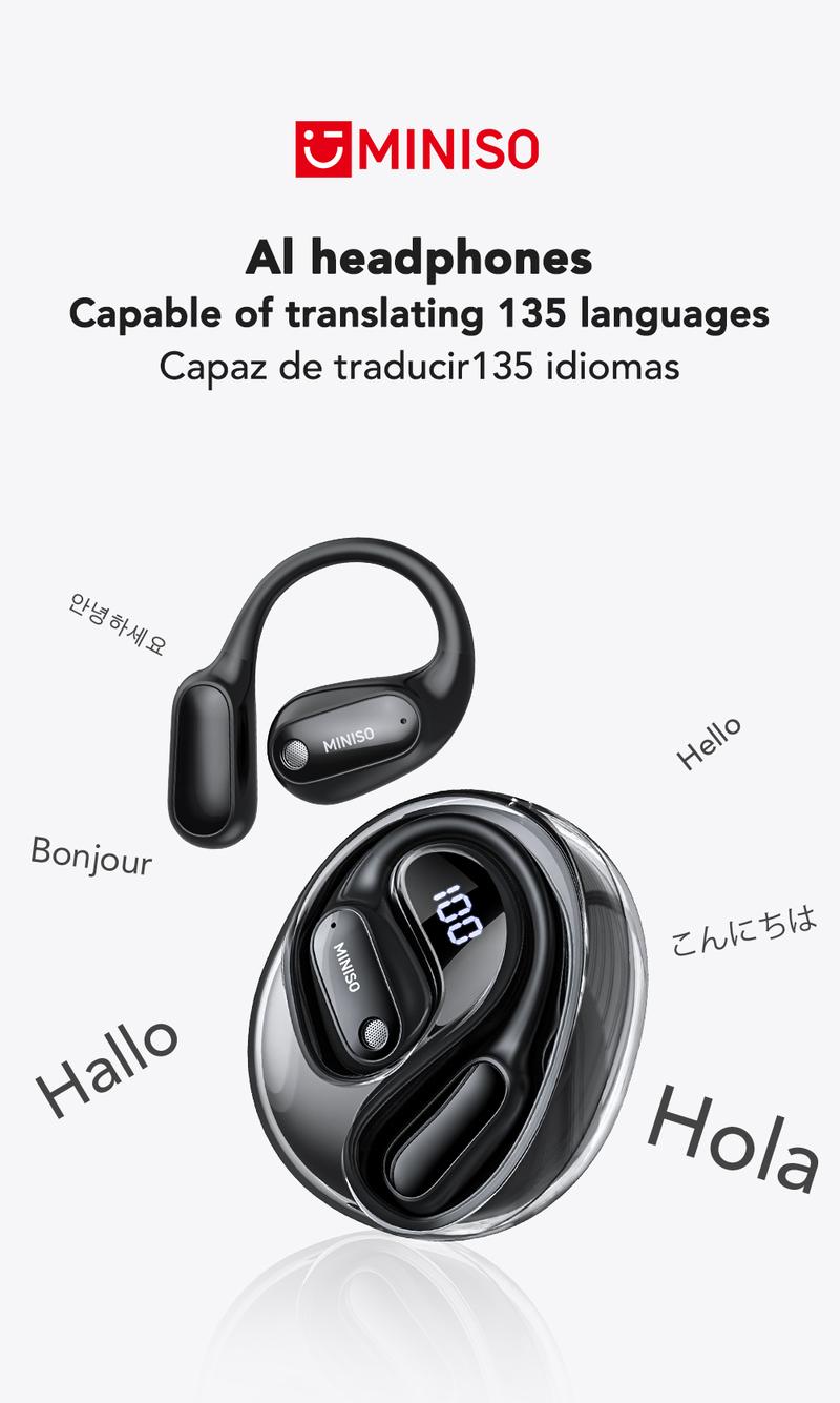 MINISO MS190 Translation Earbuds, Supports Real-Time Translation in 134 Languages With APP, Bluetooth 6.0 Earphones, Audio Wireless Earbuds for Music & Phone Calls, IPX5 Waterproof Sports Electronic Headphones with Long Endurance