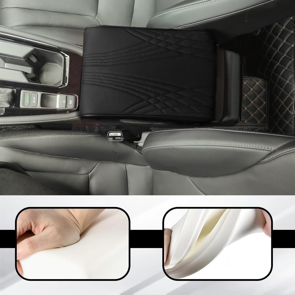 Car Armrest Box Cushion, Memory Foam Comfortable High Elasticity, Center Console Cover,Car Armrest Sest Box Cover Protector, Arm Rest Cushion for SUV/Truck/Vehicle (Black)
