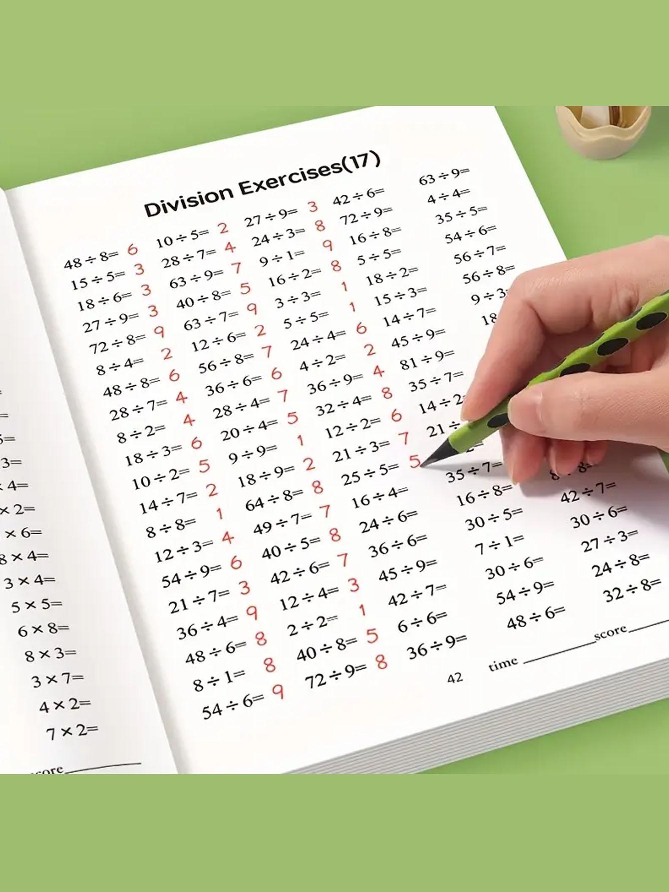 1. A multiplication and division workbook. A durable paper arithmetic workbook with handwritten exercises, perfect for school supplies, math learning tools, and Christmas gifts. Multiplication exercises