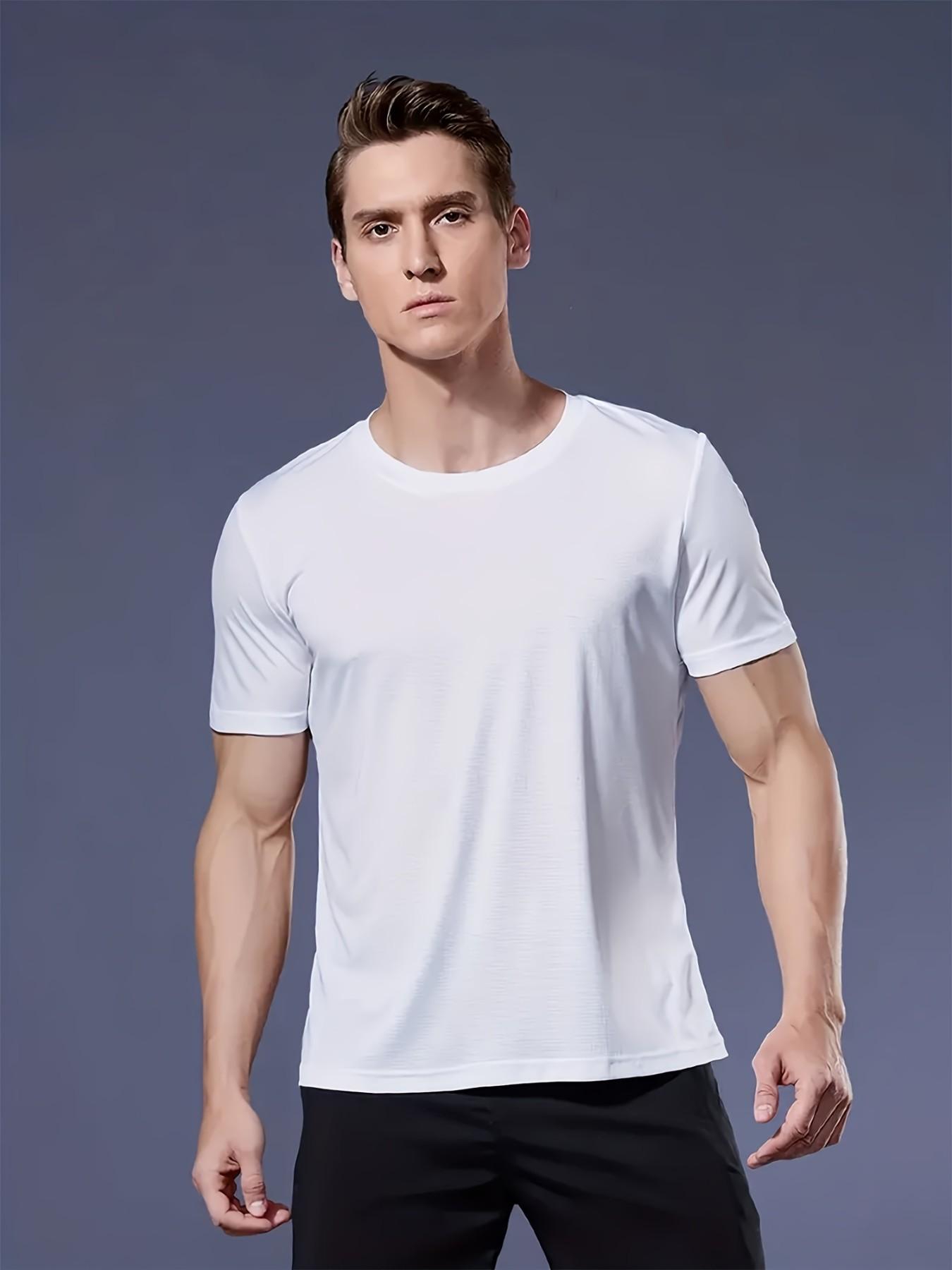 Men's Fashion Short Sleeve T-Shirts, Solid Color Round Neck, Casual Outdoor Wear, Ideal for Fitness and Daily Activities