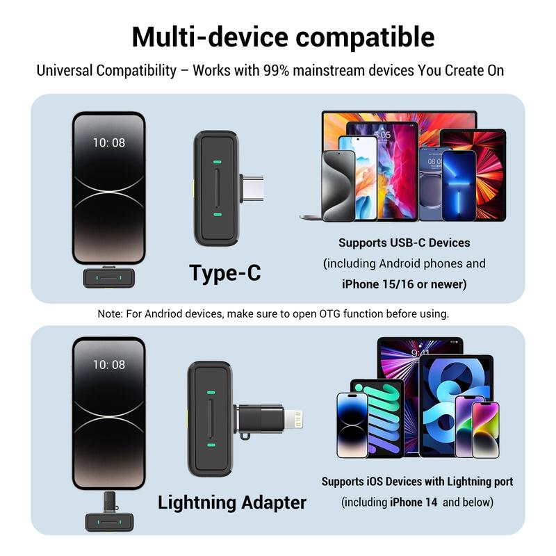Wireless Lavalier Noise Canceling Mic with Charging Case, Noise-Cancelling, Rechargeable Battery, Magnetic Clip, Ideal for Video Recording & Podcasting