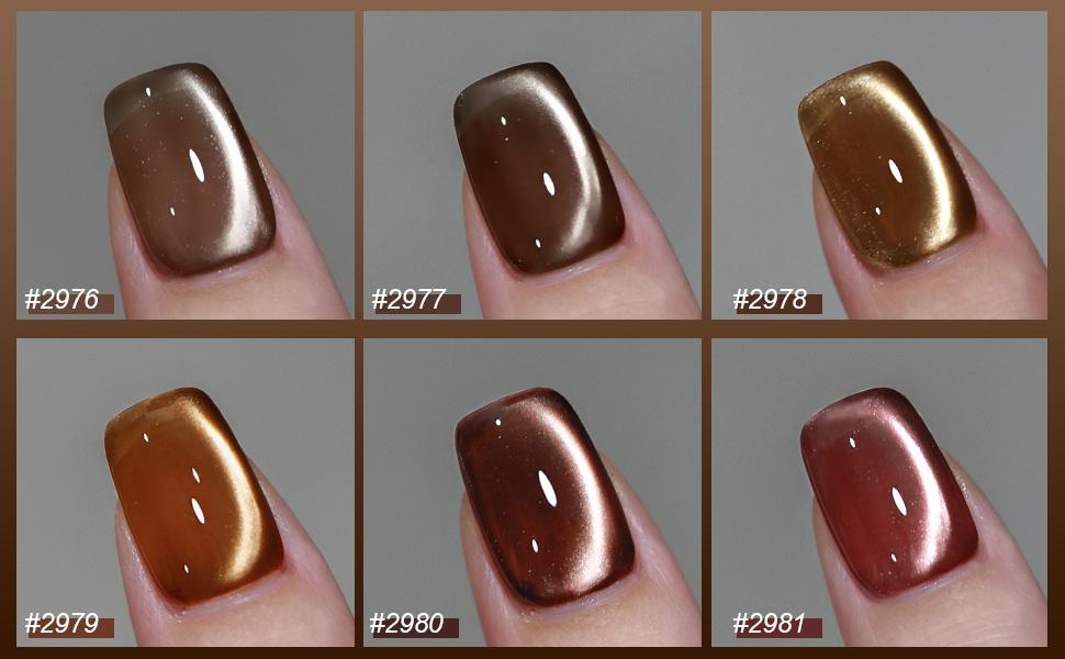 GAOY Sparkling Amber Cat Eye Gel Nail Polish Set with Magnet, Jelly Brown Cat Eye Christmas Gift Idea, Salon UV Gel Manicure and Nail Art DIY at Home