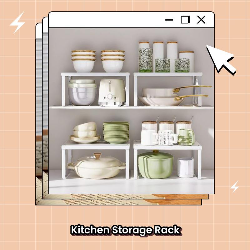 Kitchen Cabinet Organizer Set, Multi-Layer Storage Rack Easy Assembly for Pots, Bowls, Dishes, Spices, Countertop Shelf, Cupboard Dividers, Kitchen Organizers