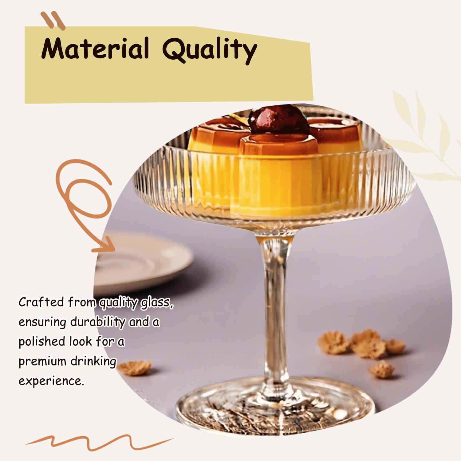 Vintage Ribbed Coupe Glass, 2/4 pcs Wine Glass Set Elegant Crystal Stripe Martini Glasses for Champagne, Margarita, Espresso, Perfect for Parties & Gifts, Drinkware