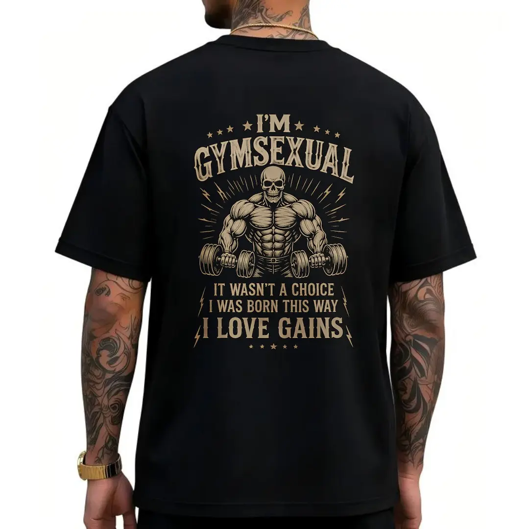 I'm Gymsexual Funny Skeleton Weight Lifting Graphic Print Tee, Premium Soft 100% Cotton Unisex Gym Short Sleeve Top, Summer Workout Street Casual Outfit, Ideal Birthday Gift for Fitness Enthusiasts, Streetwear, Shortsleeve