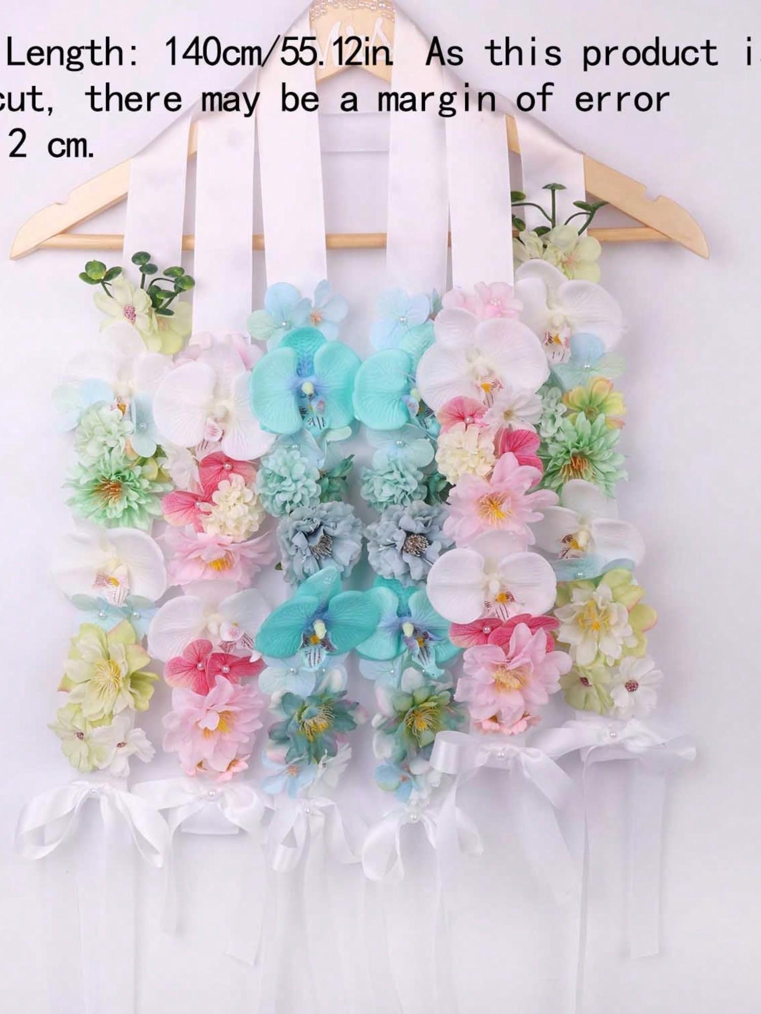 Faux Flower Hanging Neck Ceremony Lei, Hawaiian Tropical Orchid, Mixed Artificial Flowers, Wedding Party Photo Prop, Decorative Summer Vibe Accessory