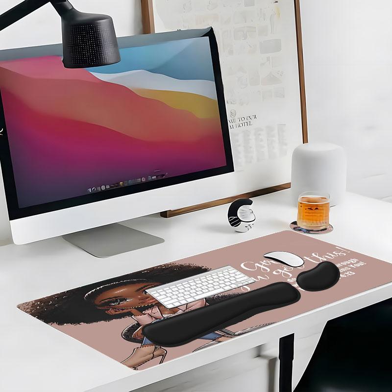 4pcs Inspirational Quote "Girl You Got This "Design Mouse Pad + Keyboard Wrist Rest + Ergonomic Mouse Pad + Coaster Set For Desktop Decoration, Office Accessories Set Ergonomic Wrist Support, Computer Mat Mouse Pad Coaster Suitable For Home Office Gaming