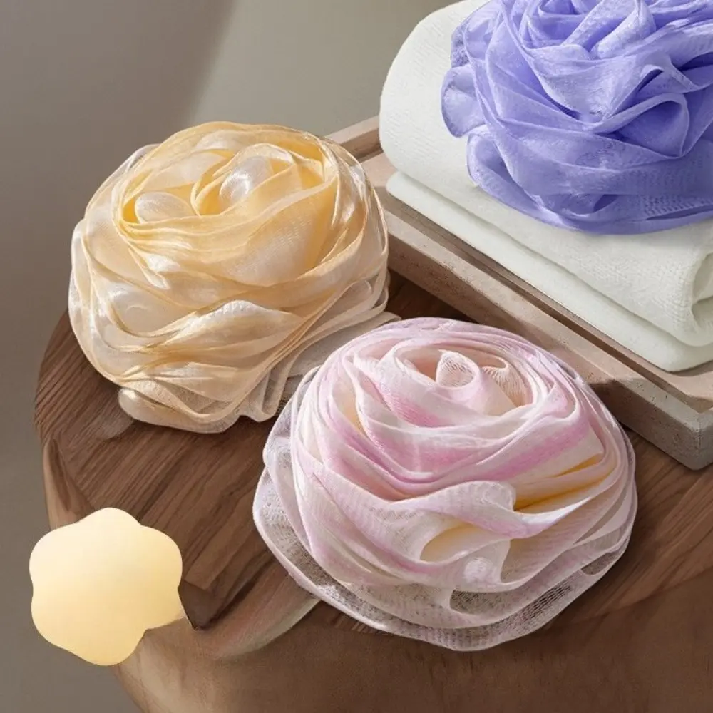 Elegant Rose Shaped Bath Sponge Ball, Plant Fiber Floral Bath Loofah, Rich Foam Body Shower Mesh Pouf for Bathroom Daily Cleansing