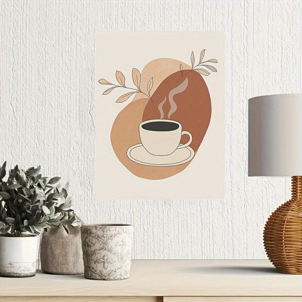 JIT 1PC , Vintage Coffee-Themed Canvas Art Print with Wooden Frame – Minimalist Wall Decor for Living Room, Bedroom, Kitchen, or Dining Area,  Earthy Tones  Stylized Design, Coffee Bar Decor
