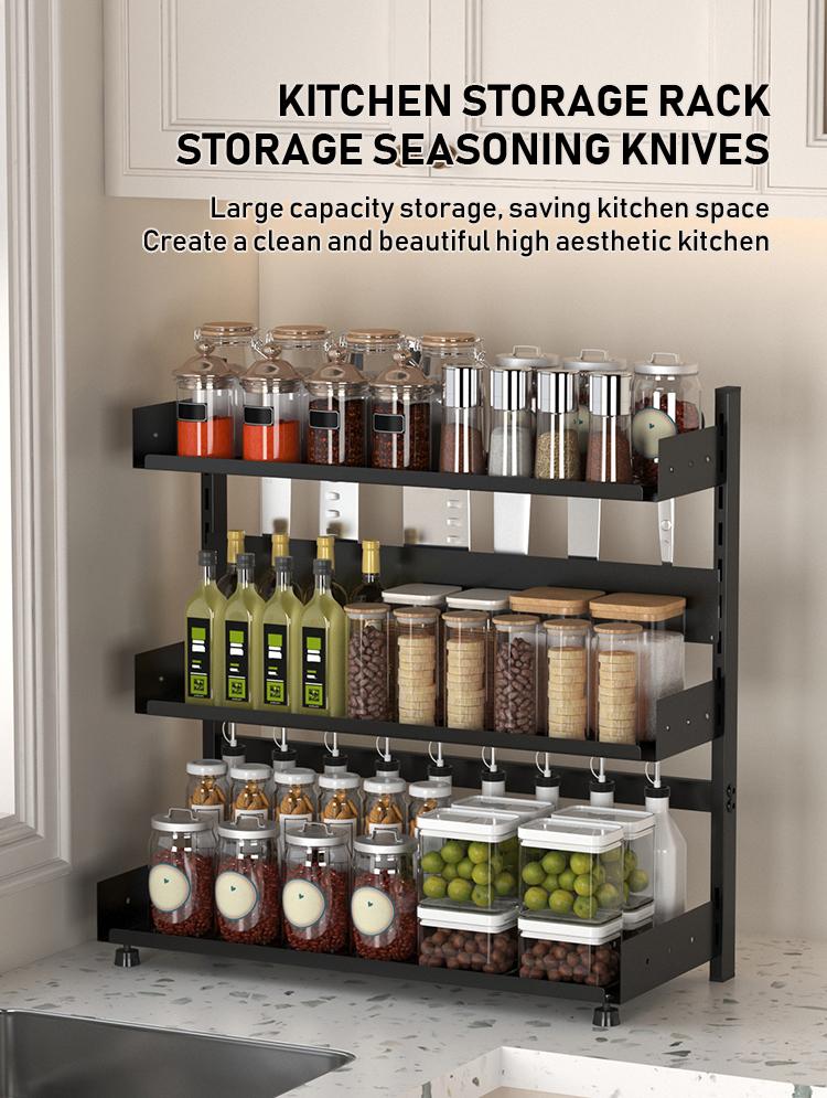 Three-Tier Kitchen Spice Rack, Multi-Functional Storage for Jars & Condiments, Detachable & Washable, Modern Design, Home & Restaurant Use