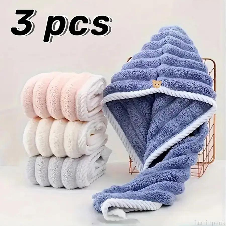 Unisex 3PCS Microfiber Hair Towel Wrap Pack - Quick Dry, Super Absorbent Drying Turban, Anti-Frizz, Soft Lightweight Bath Wrap for Curly & Long Hair, Travel & Gym Essential