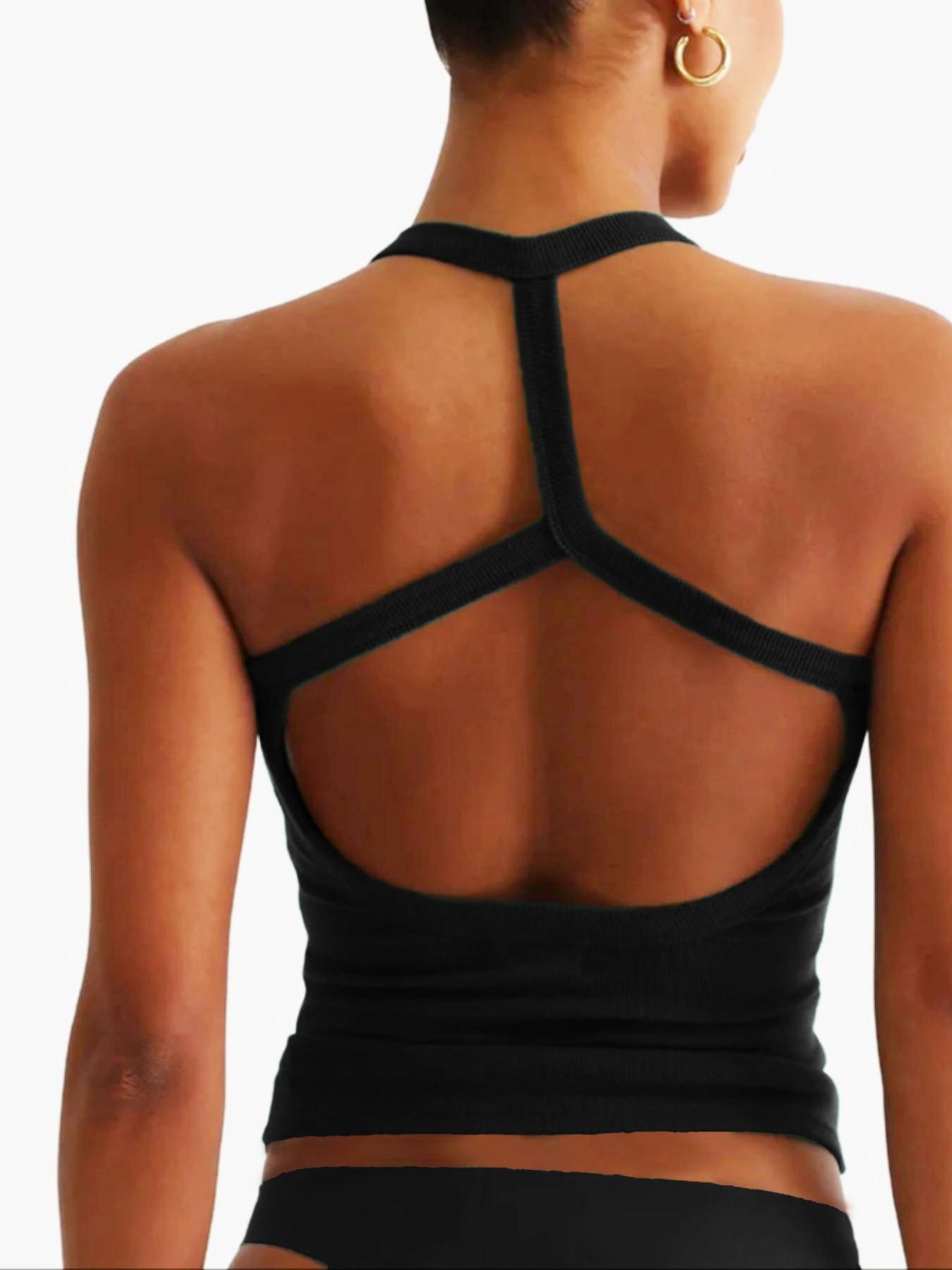 Backless Sleeveless Sports Bra Tank Top, Cross-Back Design, Comfortable Casual Wear, Daily Date, Slim-Fitting Short Style, Yoga Sports Bra