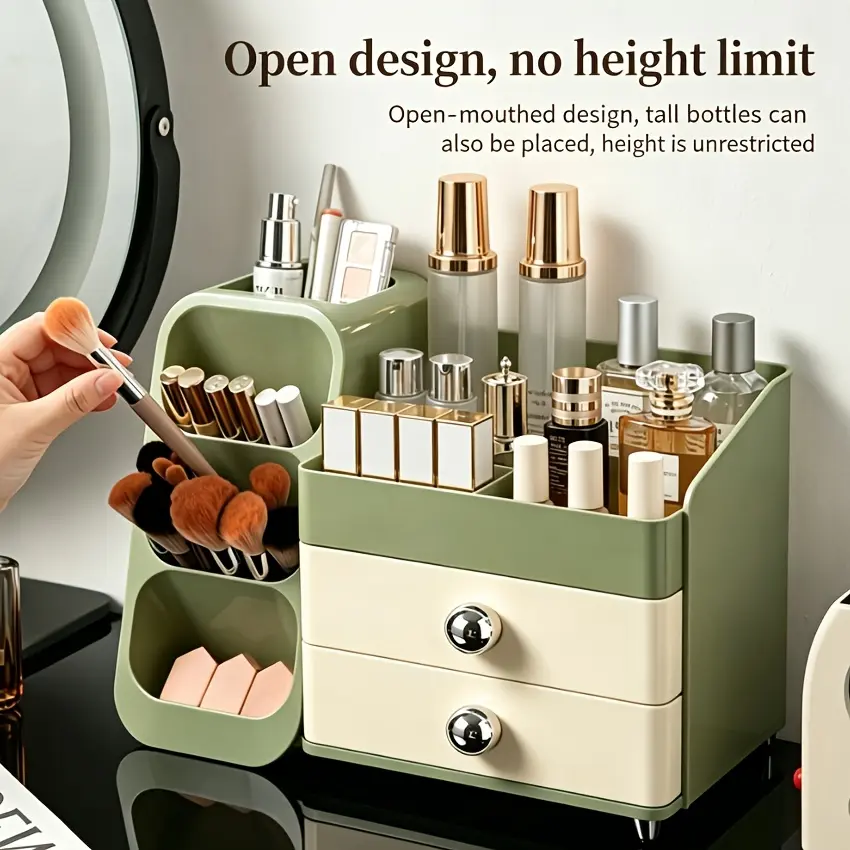 [HOMEGLOBE] Makeup Storage Cosmetic Box, Desktop Dustproof Large-Capacity Drawer-Style Organizer for Skincare Products and Makeup Brushes