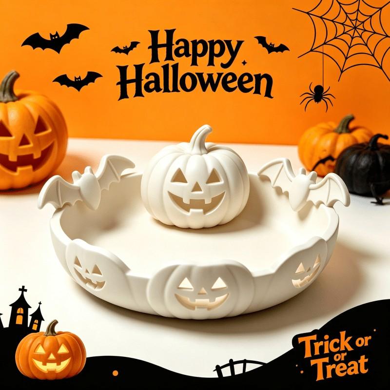 Halloween Pumpkin Bat Jewelry Tray, Gothic Pumpkin Lantern Design, Halloween Candy Bowl, Fall Decor Vanity Accessory, Halloween Gift, Plastic Storage Holder