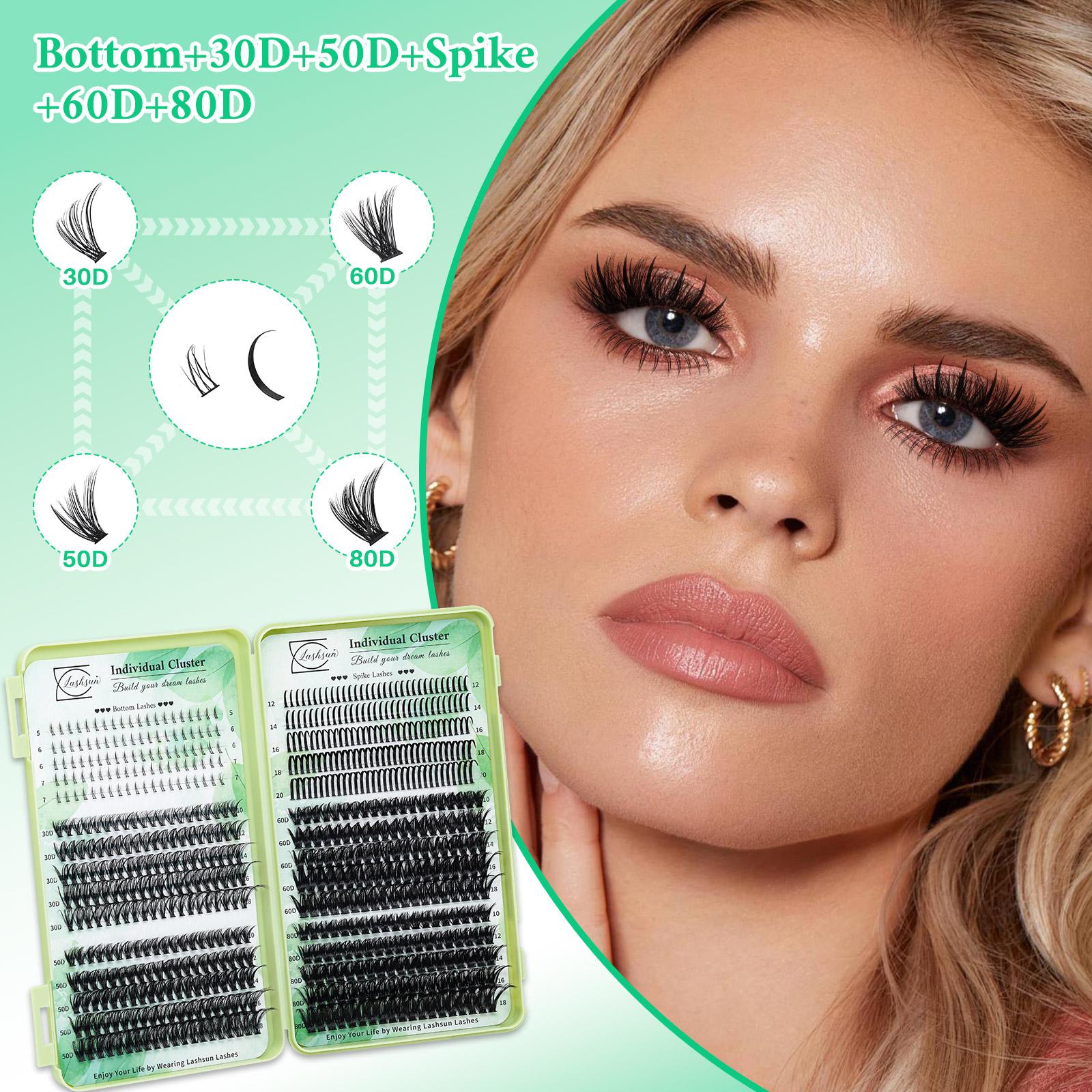 1344PCS/650PCS/540PCS Lash Kit, Eyelash Extensions, D Curl 11 Styles Mixed Length Bottom/Spikes/3D Effect with Bond&Seal Lash Remover Brush Lash Applicator Headband Wristband set, Beginners&Proficient, DIY at Home Easily, for Makeup Daily