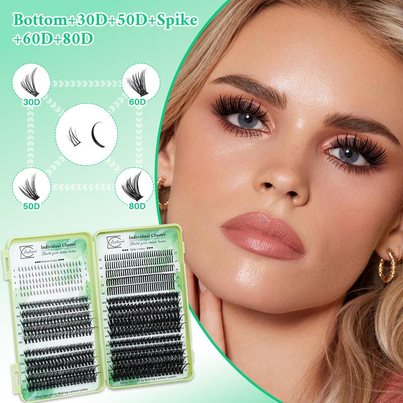 1344PCS/650PCS/540PCS Lash Kit, Eyelash Extensions, D Curl 11 Styles Mixed Length Bottom/Spikes/3D Effect with Bond&Seal Lash Remover Brush Lash Applicator Headband Wristband set, Beginners&Proficient, DIY at Home Easily, for Makeup Daily