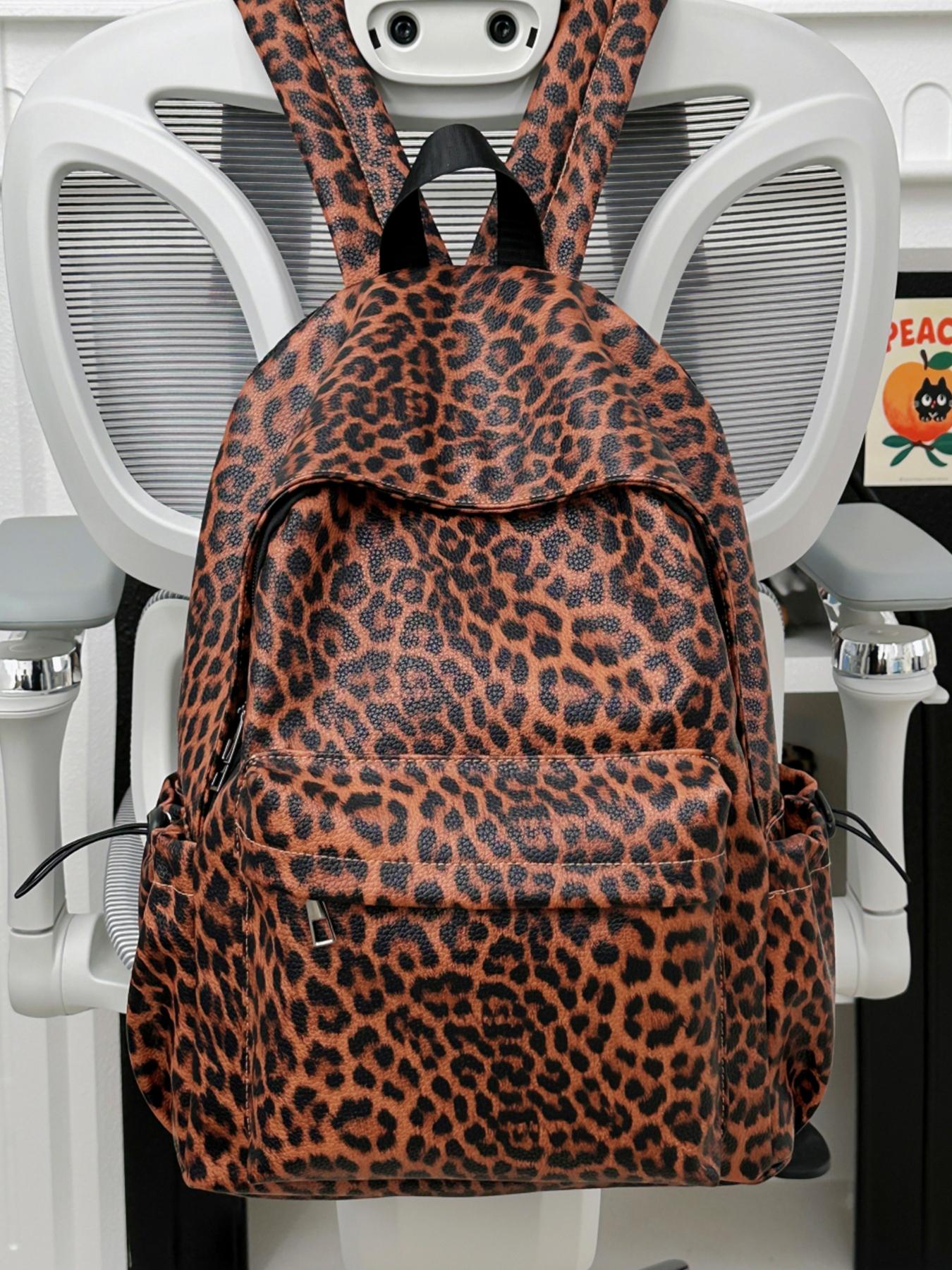 1pc  Women's backpack with large capacity, leopard pattern zipper closure, fashionable and versatile, personalized and trendy, suitable for college students to go to school, commute to work, go shopping, women's backpack, Casual Printed Backpack