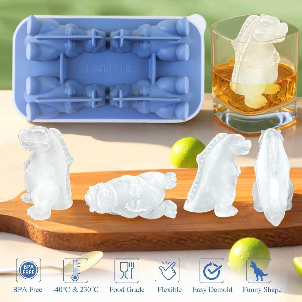 Dinosaur Ice Cube Tray, Silicone Ice Trays for Freezer, Easy Release BPA Free Mold with Lid, Perfect for Oxo Whiskey Cocktail Drinks