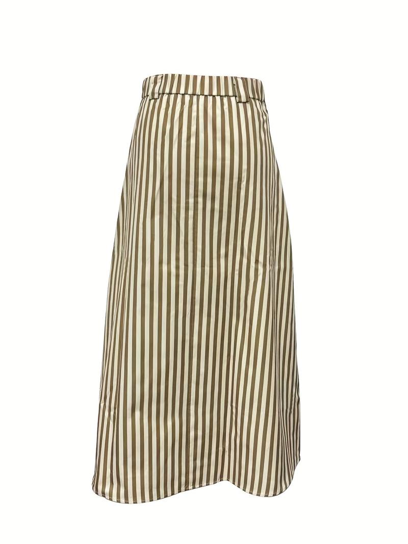 Spring Summer New Striped A-Line Skirt, Split Long Dress, Casual for Women, Stylish Half-Sleeve Design, Perfect for Daily Wear
