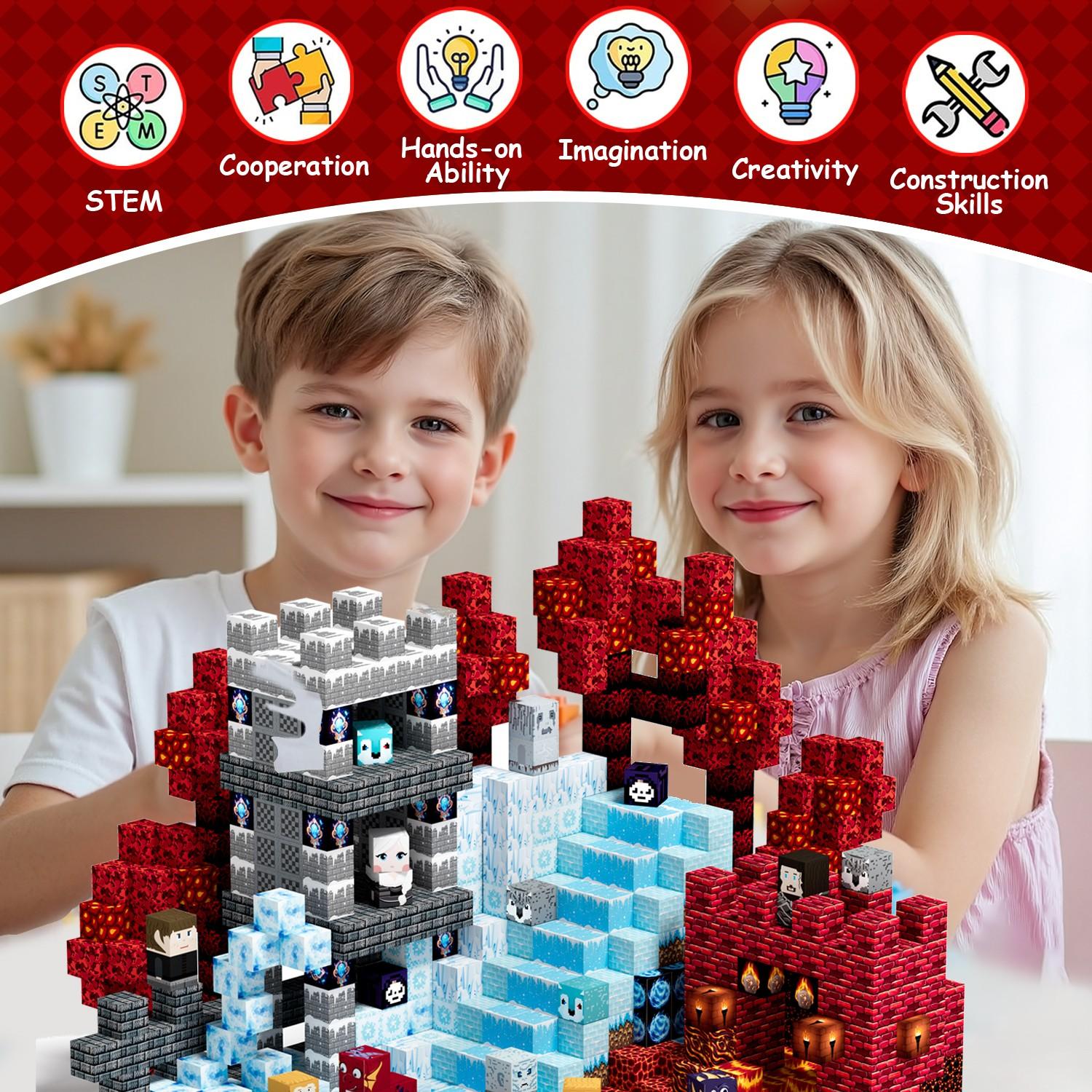 100/150 Pcs STEM Montessori Magnetic Building Blocks Set | Strong Magnetic Grip & Light-Through Building | Spatial Imagination & Teamwork Skills | Non-Slip Texture, Easy-Clean Surface | Birthday Gift for Kids Age 3+