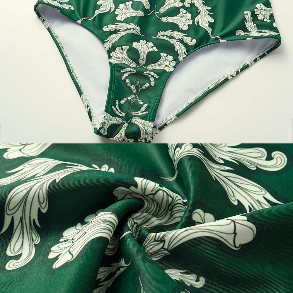 FLAXMAKER Women's V-neck Green Print One Piece Swimsuit and Matching Cover Skirt Set Summer Swimdress Tummy Control Bathing Suit Stylish Beachwear FLAXMAKER Women's V-neck Green Print One Piece Swimsuit and Matching Cover Skirt Set Summer Swimdress Tummy Control Bathing Suit Stylish Beachwear