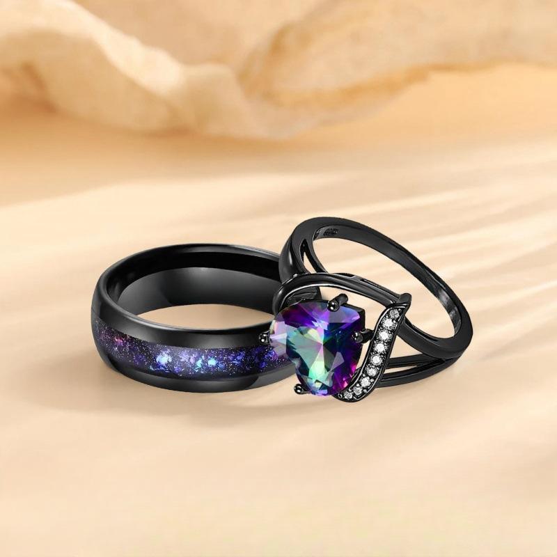 Fashion ring peach heart shape super flash diamond colorful zircon ring ring Fashion Couple Rings Romantic Women Heart Green Rhinestones Zircon Ring Men Stainless Steel Celtic Dragon Ring Wedding Jewelry