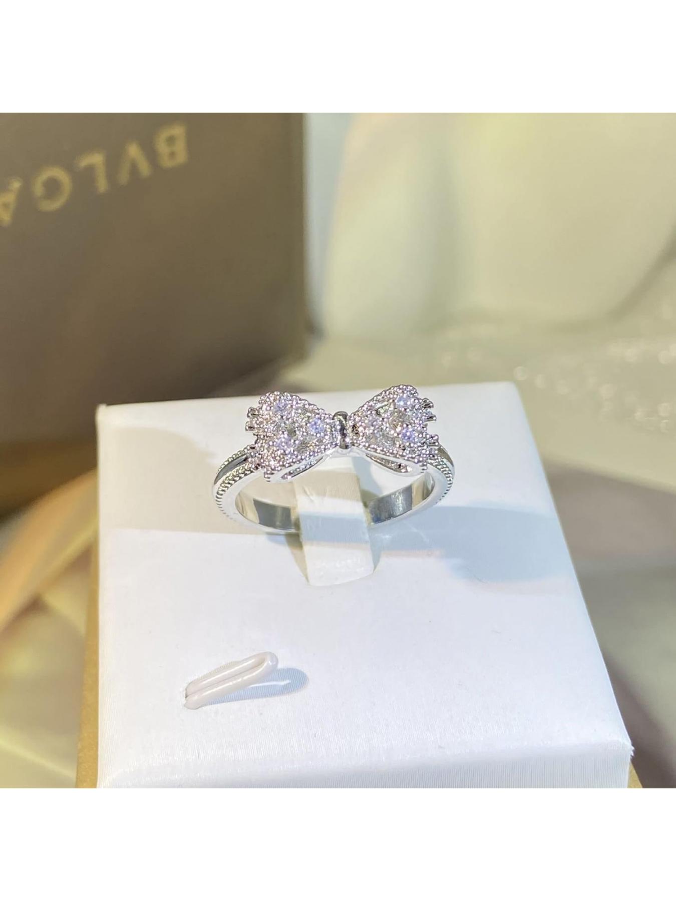 Classic Bow Eternal Love Knot Promise Ring Elegant Bow Statement Wedding Ring Cubic Zirconia Bow Ring Lovely Round Engagement Ring