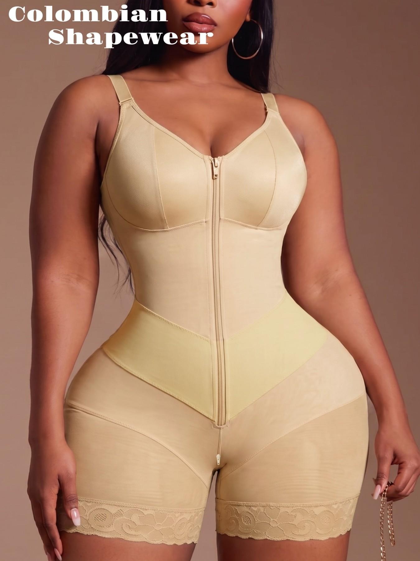 1 Count Women's Fajas Colombianas Moldeadora Full Body Shaper with Zipper Firm Control Tummy Waist Trainer Solid Color Bodysuit Essential Shapewear, Sculpting Faja Body Shaping, Butt Lifting And Tummy Control Shapewear, Suitable For Various Occasions