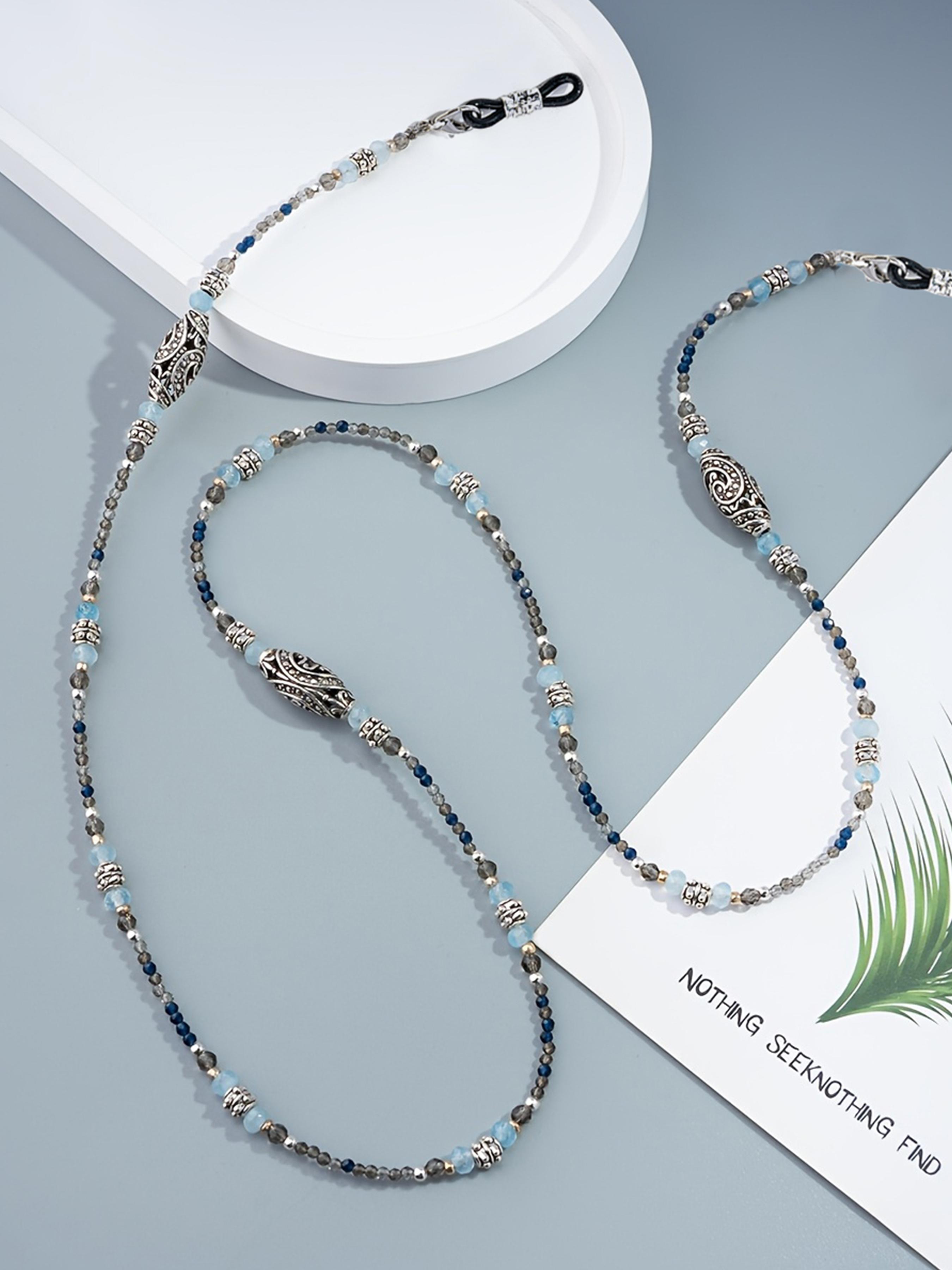 Fashion Zircon Silver Color Agate Eyeglass Chain, Mask Strap Anti-Loss Lanyard, Trendy Accessory for Glasses and Masks