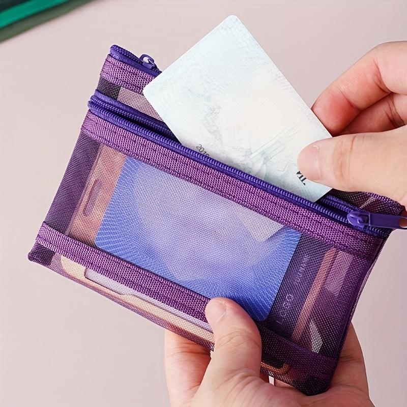 2/5pcs Transparent Double-layer Storage Pouch, Double-layer Vintage-colored Mesh Pouch, Can Be Used as a Coin Purse, ID Card and Business Card Holder, Also Suitable for Storing Small Items and as a Trinket Pouch. Essential for Travel, Card Organizer