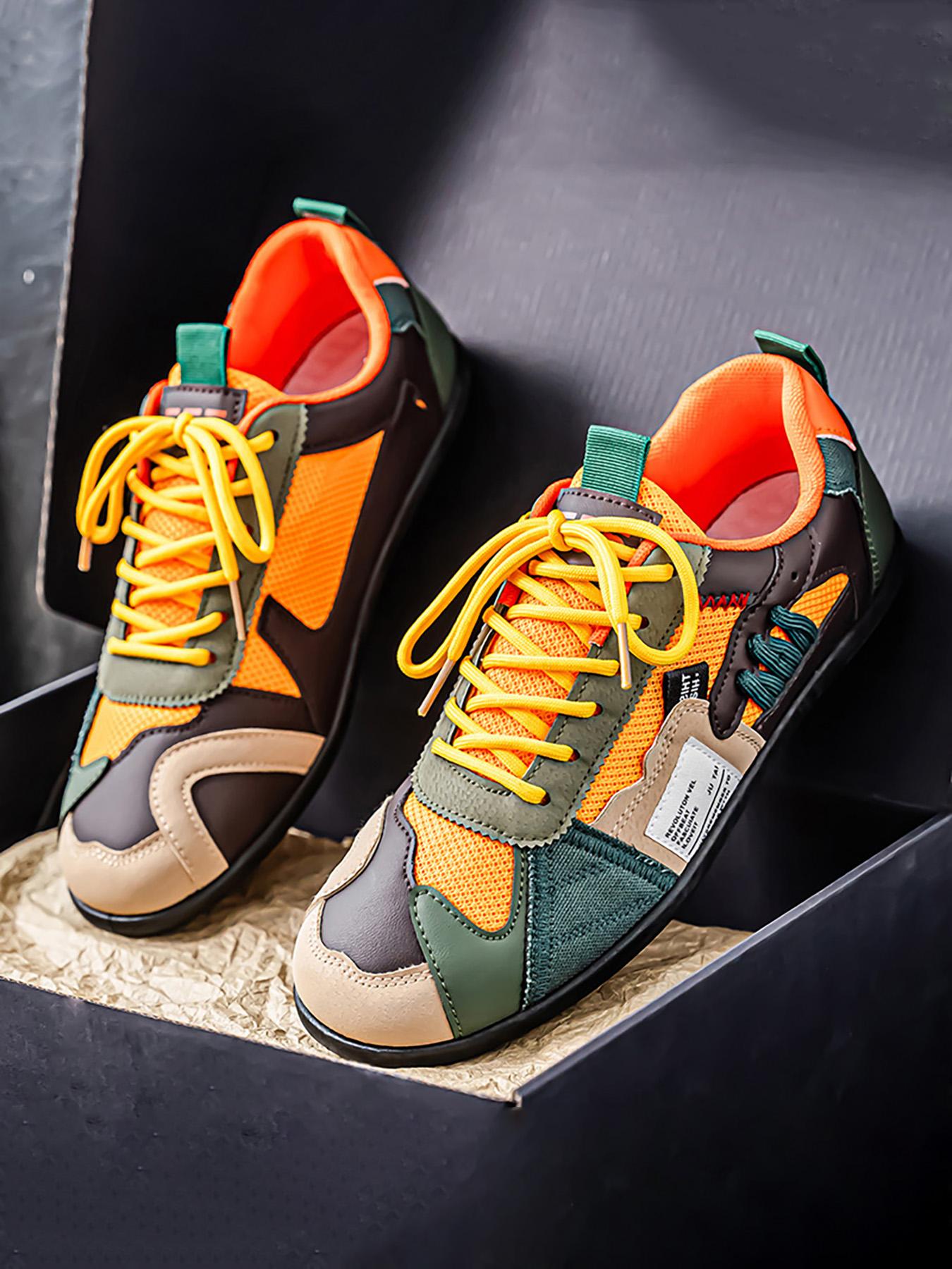 Men's Low Top Sports Shoes, Footwear Sneakers, Olive //gold///cream Color, Lace-Up Casual Style, Comfortable Buffer Design, Fashion Trendy Walking Pu Textile Sneakers, Casual Use Sneaker