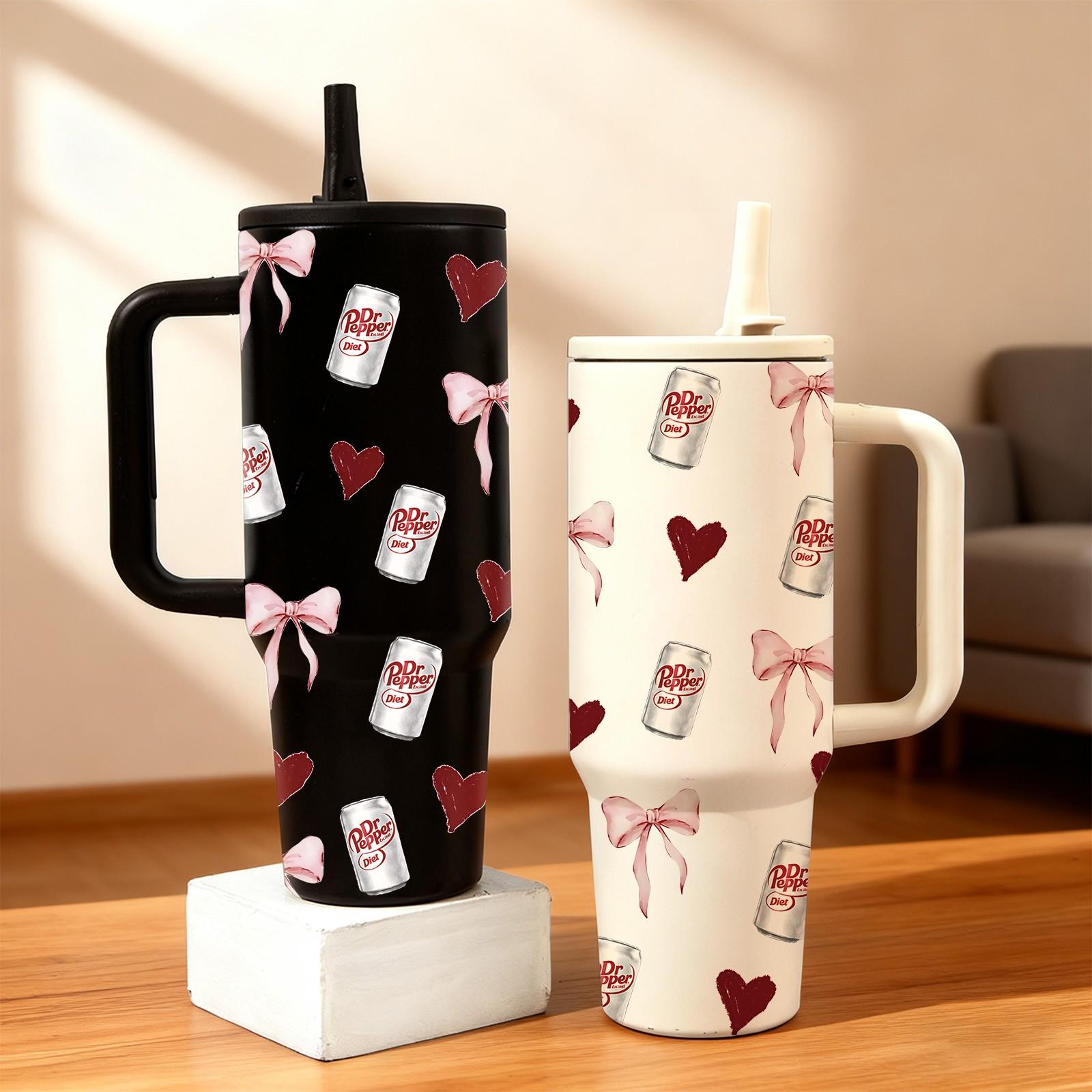 40oz Insulated Tumbler With Handle, Hydration Tumbler, Quencher Tumbler, Dr Pepper Girl All Over Print Thermal Mug, Double Wall Vacuum Cup For Hot Cold Drinks, Leak Resistant Lid, Car Cup Holder Friendly, Birthday Valentine Mother's Day Gift