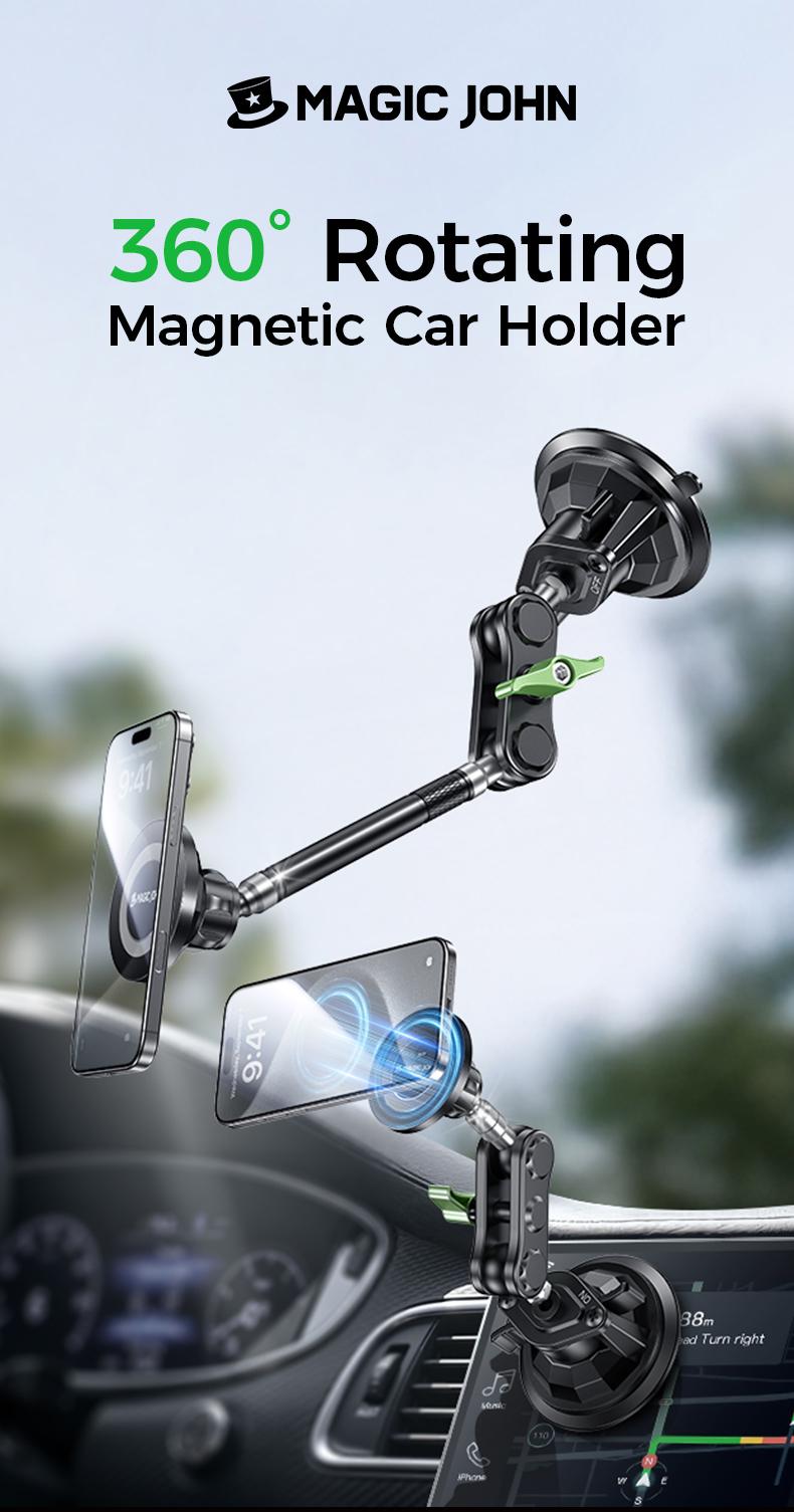 MAGIC JOHN Universal Car Phone Mount 360 Adjustable Strong Suction Easy Install