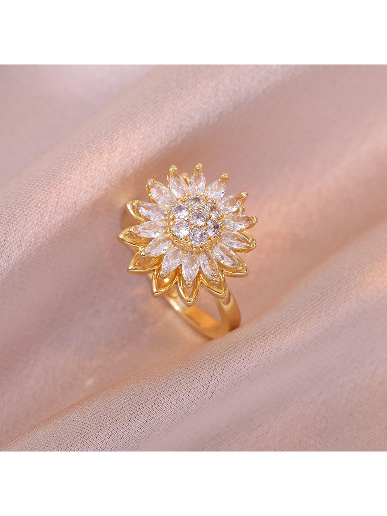 Women's Necklace, New Style Sunflower Diamond-encrusted, Rotatable Collarbone Chain Jewelry, Japanese and Korean Style Cross-border, Ins Ring, Sunflower