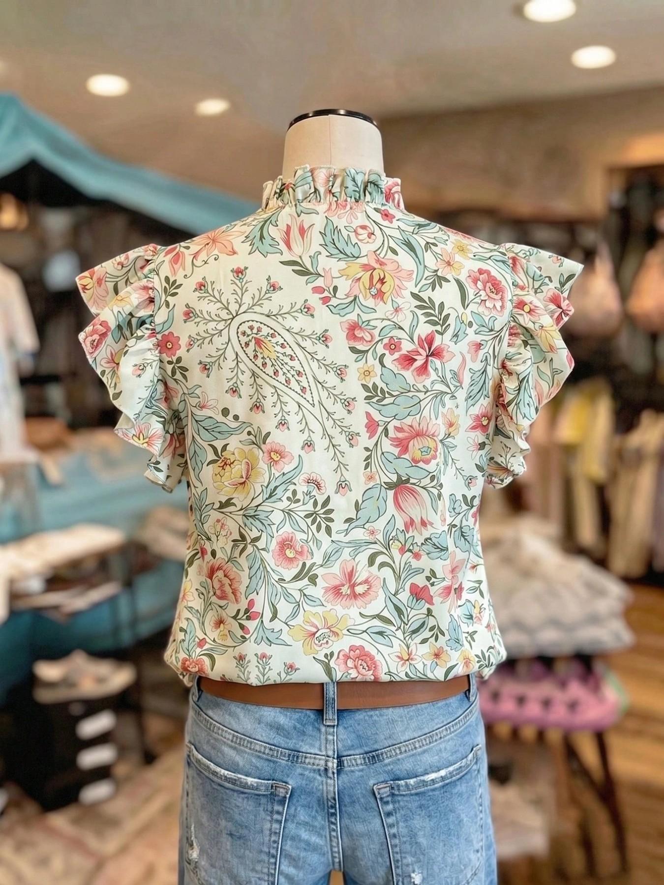 Women's Floral Print V-Neck Short Sleeve Shirt, Romantic Holiday Style, Perfect for Parties, Vacation, Home, Office, Date Night