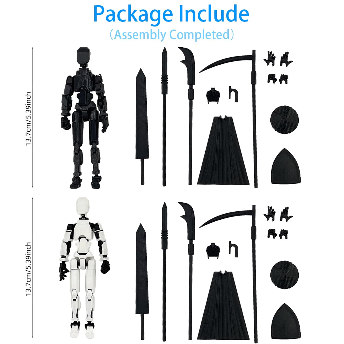 Titan 13 Action Figure Set (Assembly Completed), 3D Printed Multi-Jointed Movable T13 Lucky Dummy 13 Mobile Robot, Nova 13 Action Figures Desktop Decorations for Game Lovers Toy (White/Black)