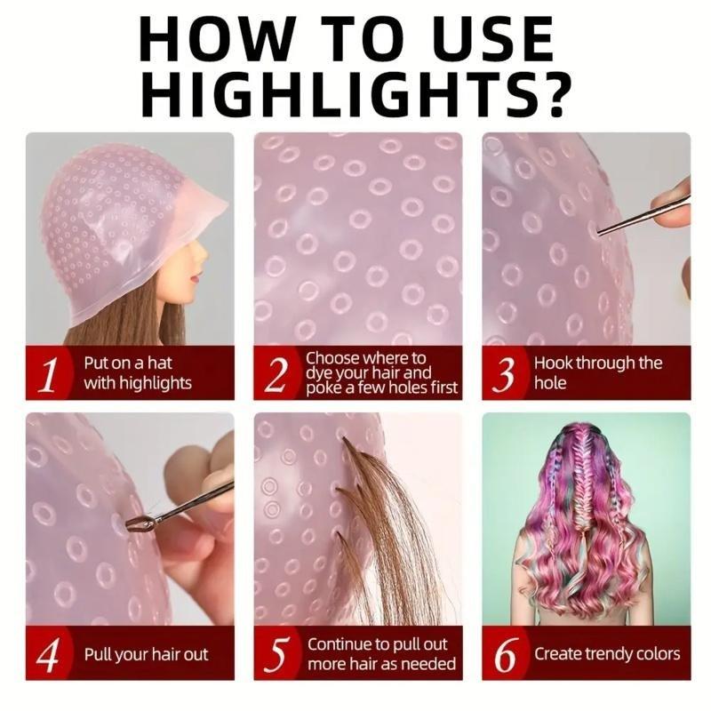 Professional Silicone Hair Dye Hat Set, Reusable Highlighting Hat with Hooks and Gloves, Ideal for Salon and Home Use, Recyclable