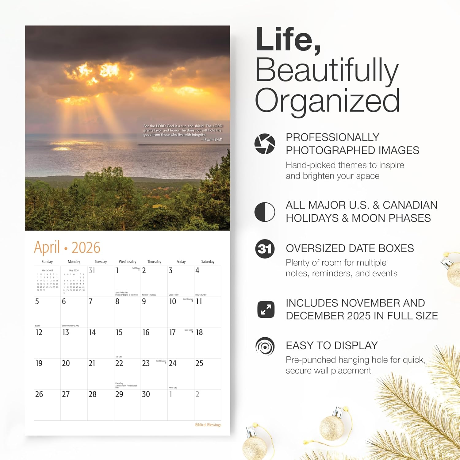 Christian Wall Calendar 2026 | Biblical Blessings with Verses | 12 Month | 12" x 24" Open | Thick & Sturdy Paper | Giftable| Inspirational Religious Scripture Christian Calendar 2026 Christian Wall Calendar 2026 | Biblical Blessings with Verses | 12 Month | 12" x 24" Open | Thick & Sturdy Paper | Giftable| Inspirational Religious Scripture Christian Calendar 2026