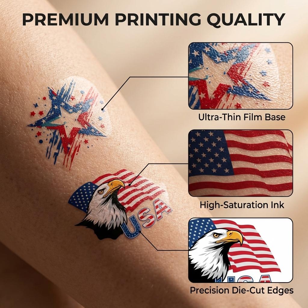 American Flag Temporary Tattoo Stickers, Waterproof Us Patriotic Tattoos, Independence Day, American National Symbol, Temporary Tattoos
