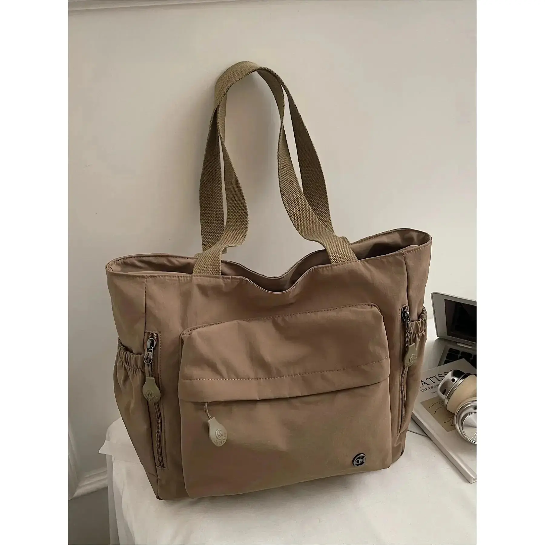 Large capacity women's bag Korean version 2025 new fashion simple one shoulder tote bag canvas bag college student computer bag multi pocket casual commuter bag Everyday Work Bag suitable for work, shopping, Trendy versatile bag,，