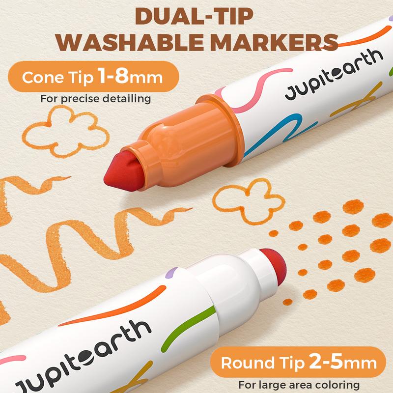 36/24/12 Colors Dual-Tip Washable Marker, Non Toxic Skin-Friendly Marker Pen, Jumbo Cone Tip 1-8mm Round Tip 2-5mm, Easy to Hold  for Kids Ages 3+ for Easter